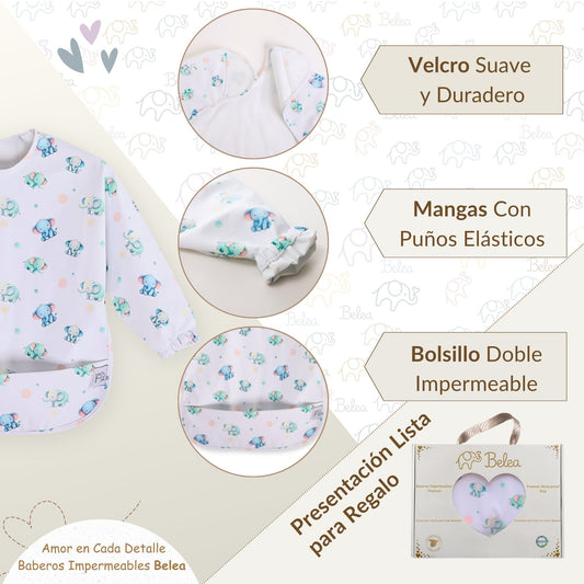 Babero Manga Larga Elefantes