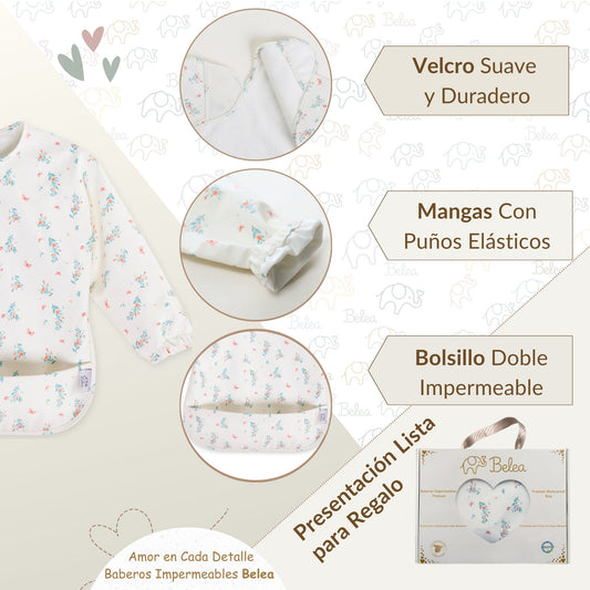 Babero Manga Larga Flores
