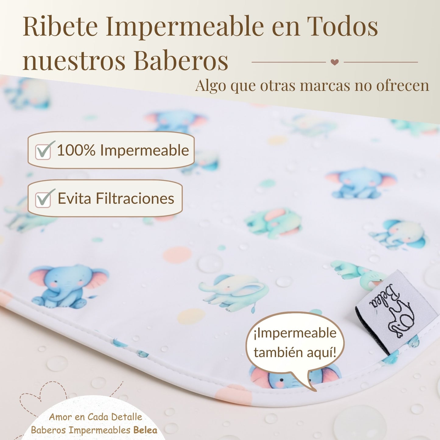 Babero Manga Larga Elefantes