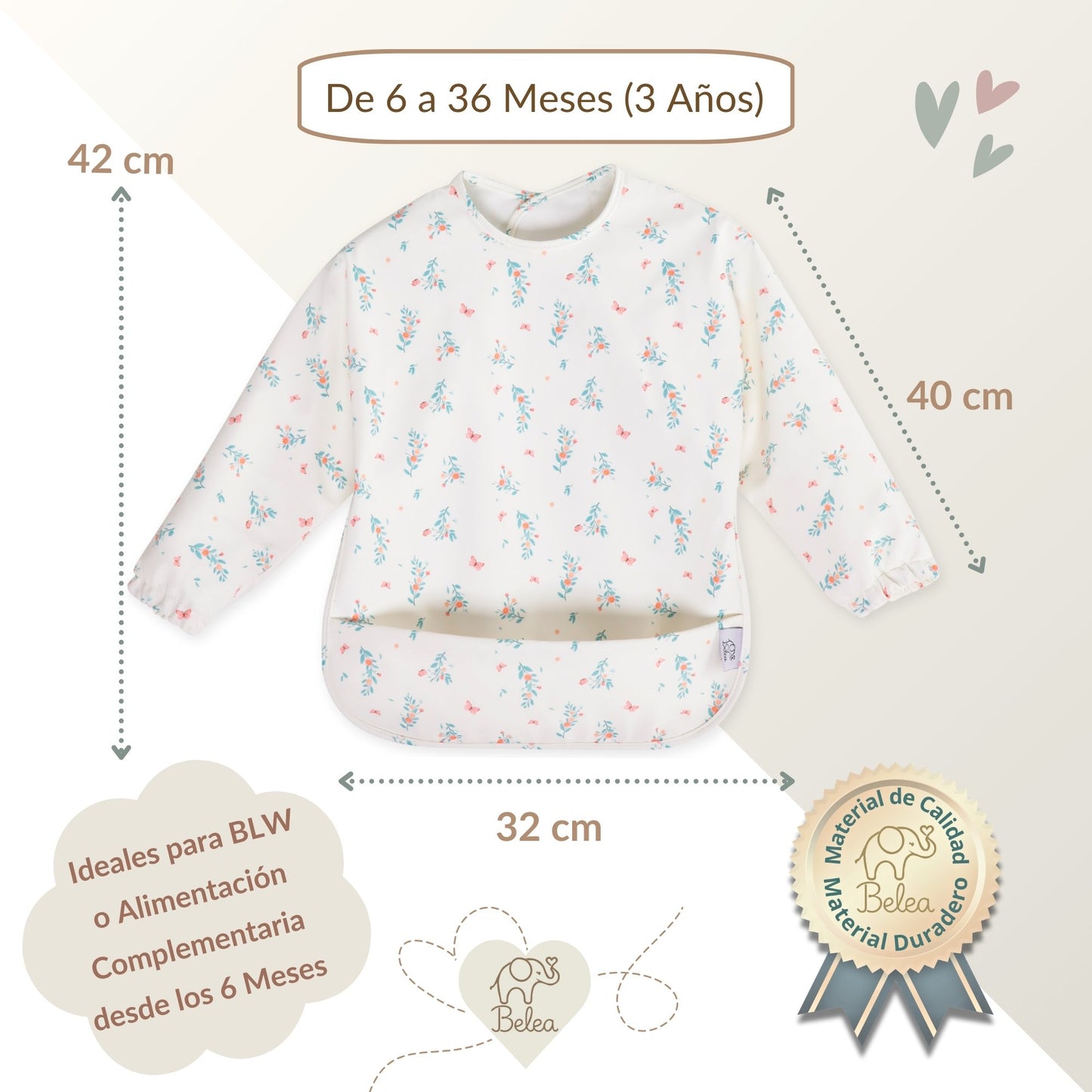 Babero Manga Larga Flores