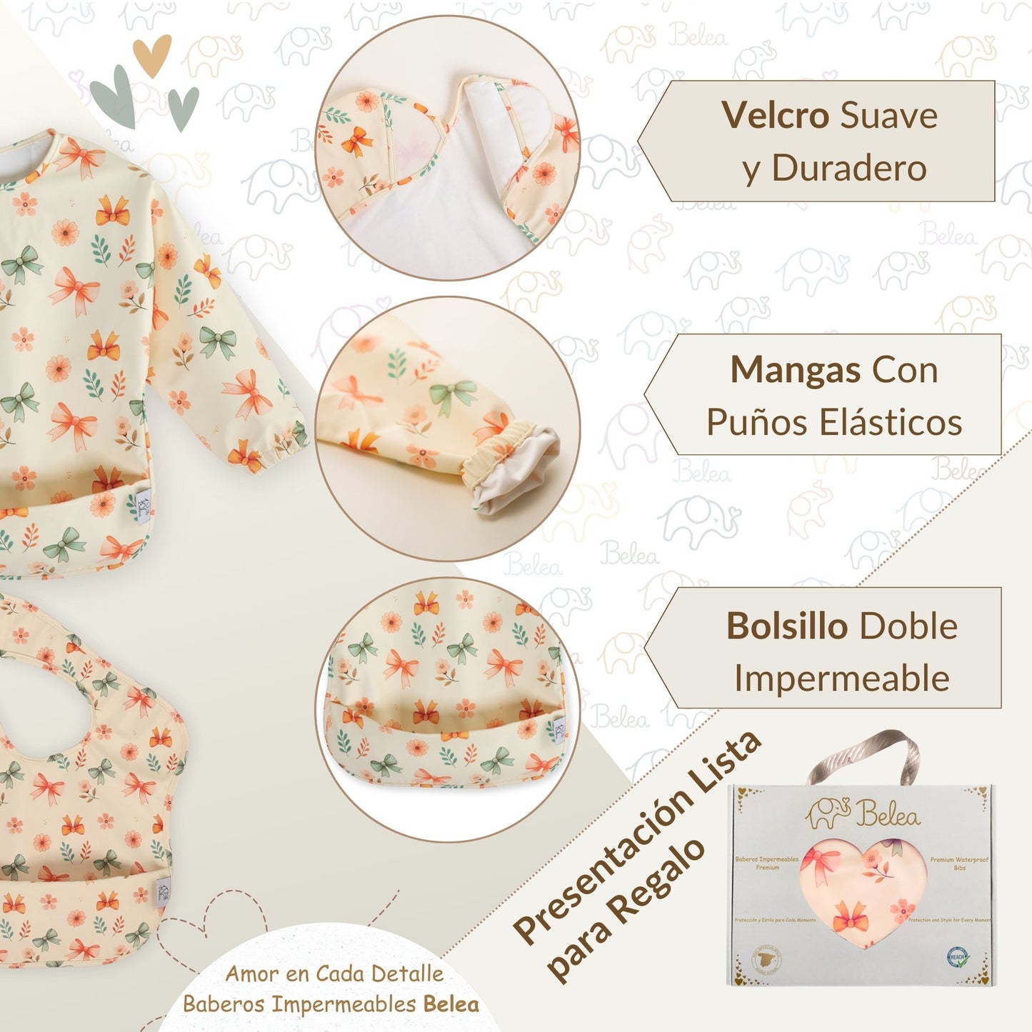 Pack Babero Manga Larga + Babero sin Mangas – Lazos | BeleaKids