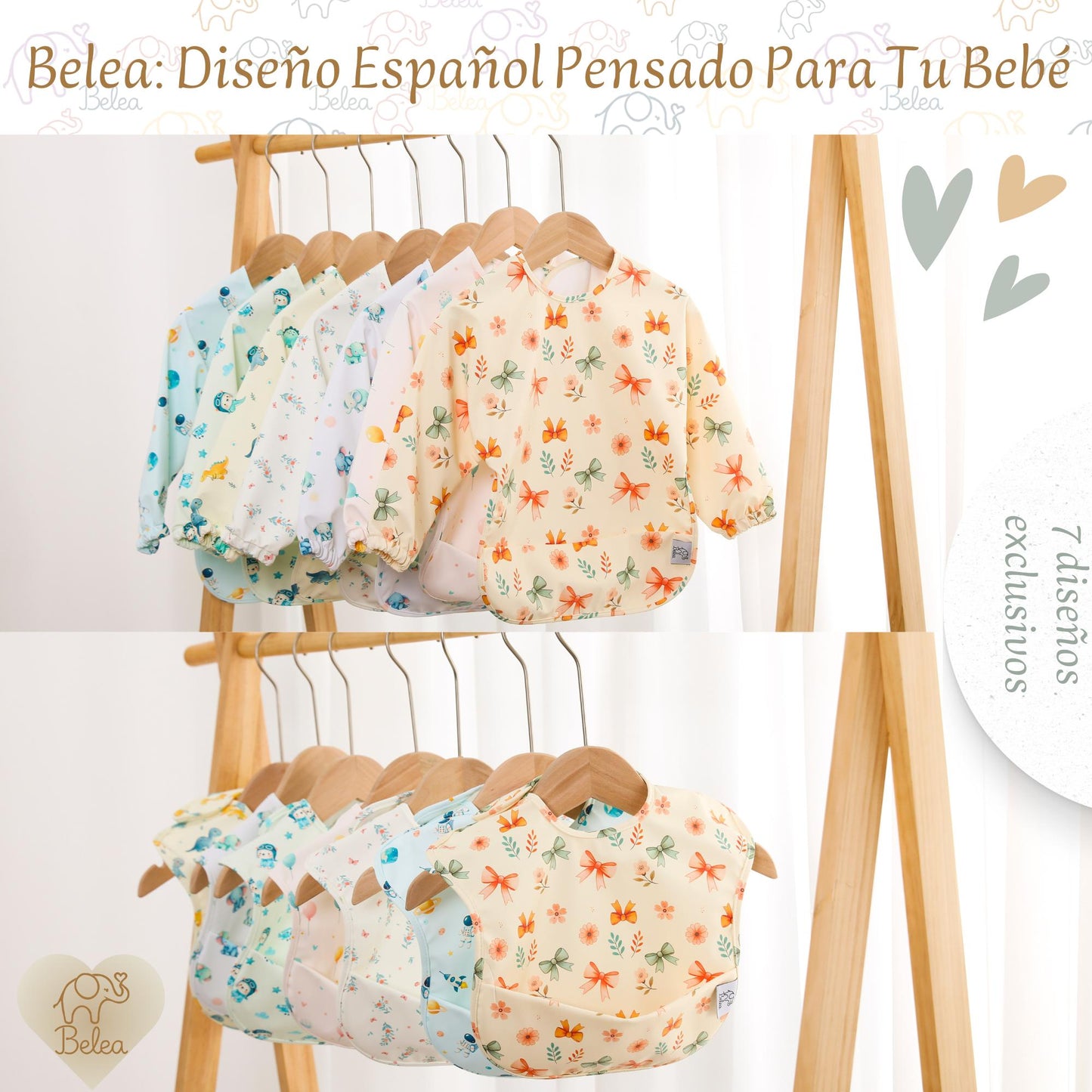 Pack Babero Manga Larga + Babero sin Mangas – Lazos | BeleaKids