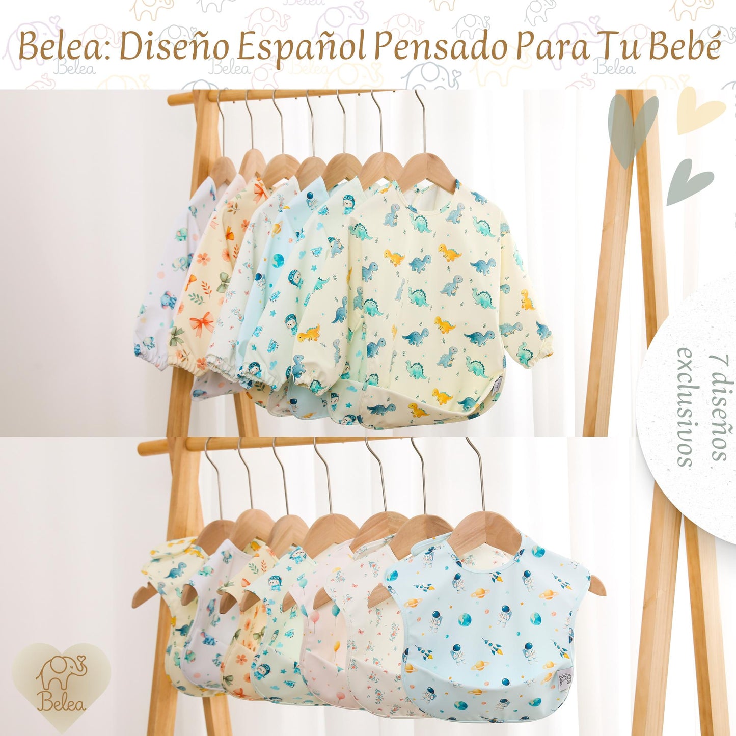 Pack Babero Manga Larga + Babero sin Mangas – Dinosaurios | BeleaKids