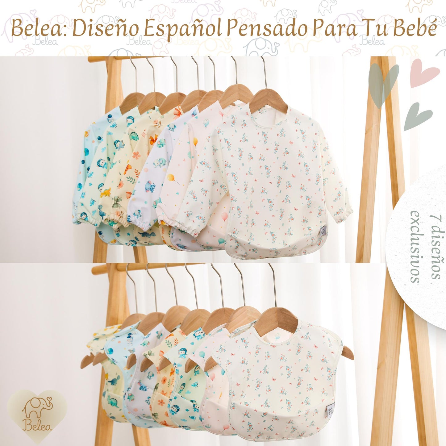 Pack Babero Manga Larga + Babero sin Mangas – Flores | BeleaKids