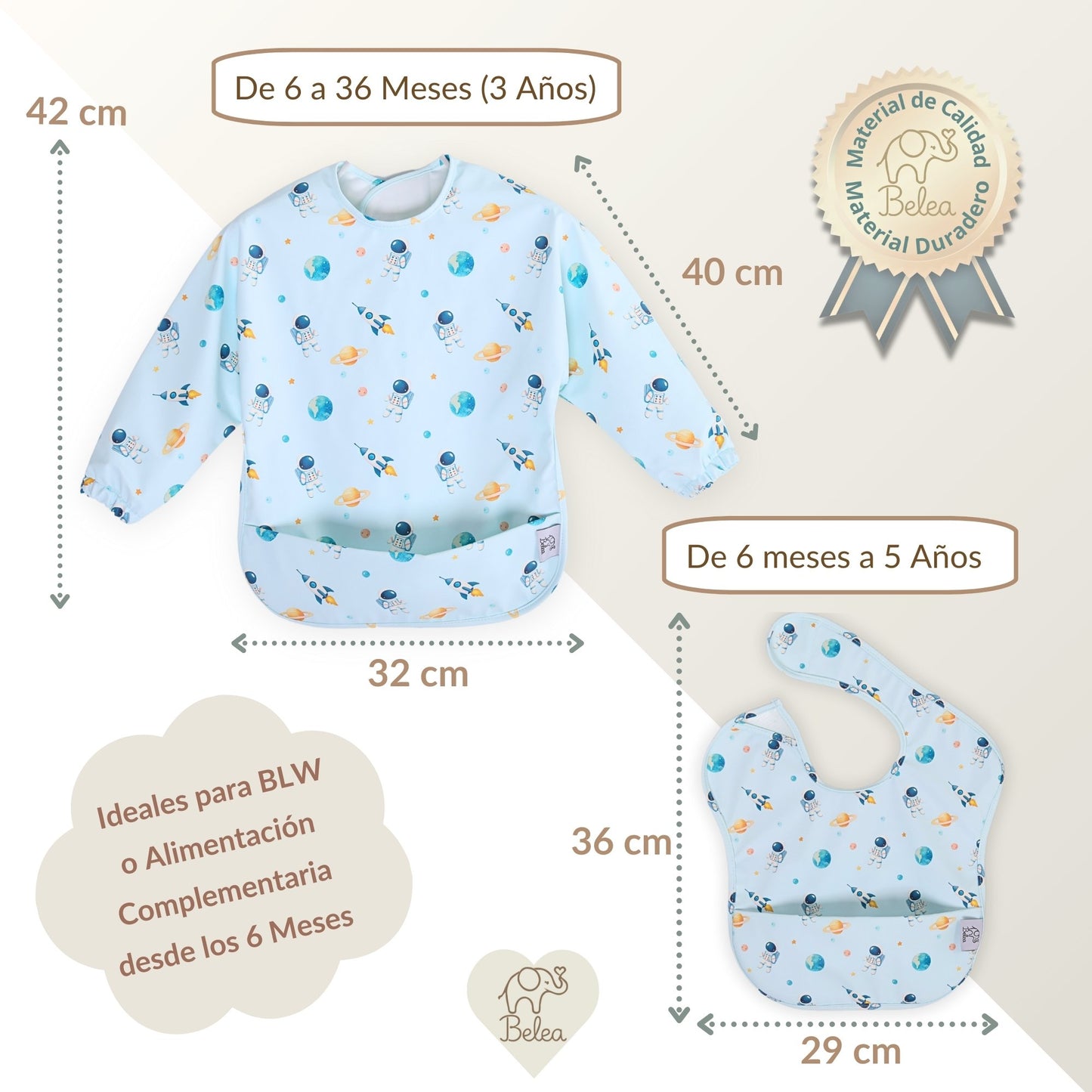 Pack Babero Manga Larga + Babero sin Mangas – Astronauta | BeleaKids