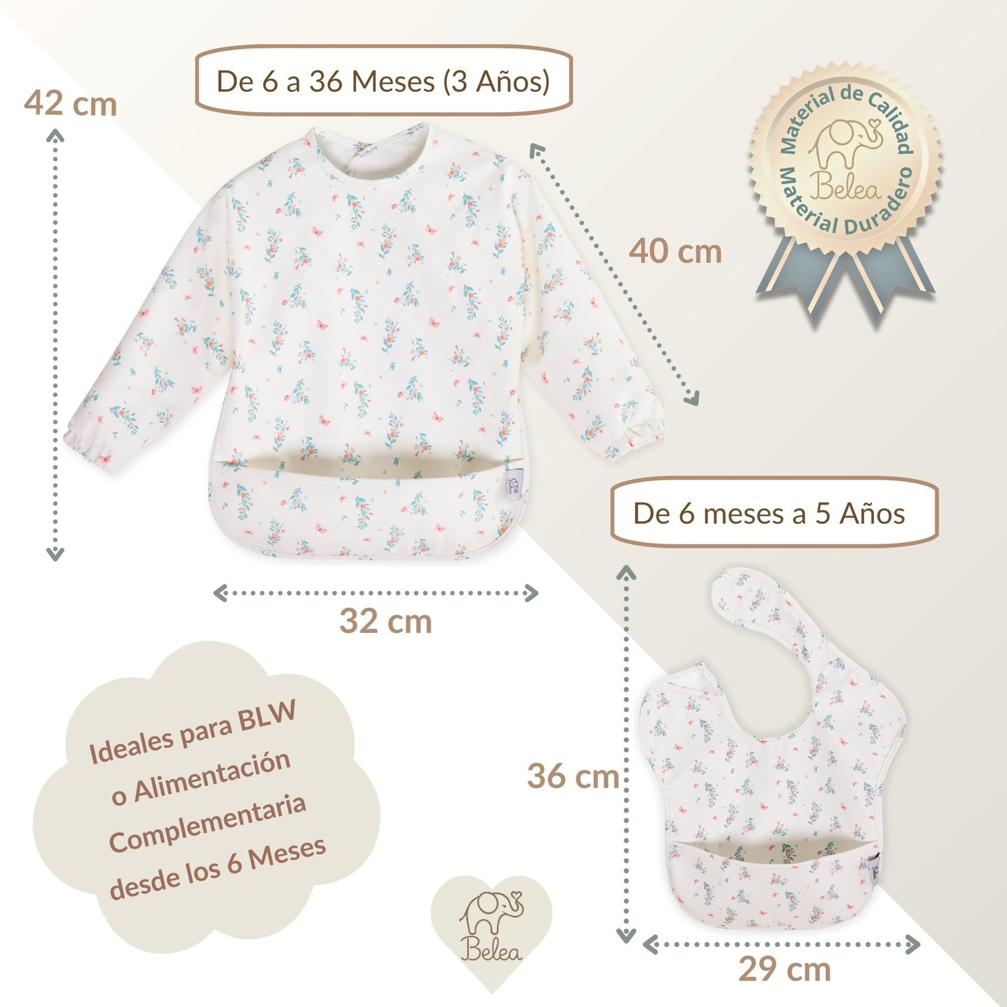 Pack Babero Manga Larga + Babero sin Mangas – Flores | BeleaKids