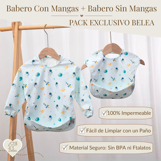 Pack Babero Manga Larga + Babero sin Mangas – Astronauta | BeleaKids