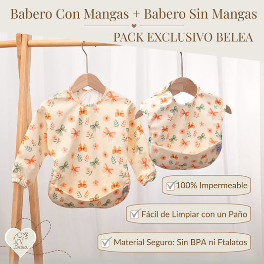 Pack Babero Manga Larga + Babero sin Mangas – Lazos | BeleaKids