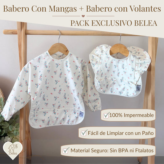Pack Babero Manga Larga + Babero con Volantes – Flores | BeleaKids
