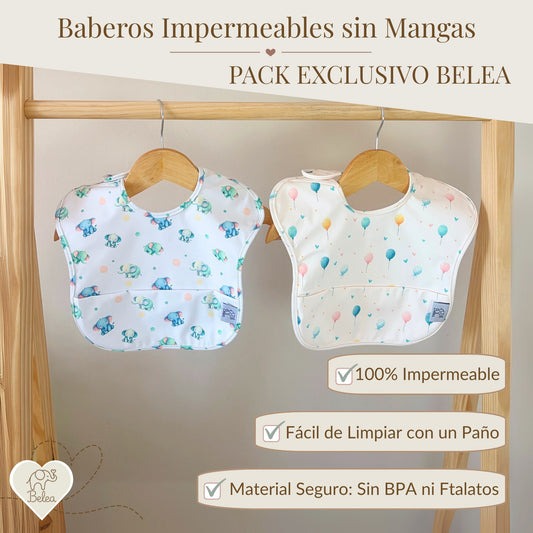 Pack Baberos Sin Mangas – Elefantes y Globos | BeleaKids