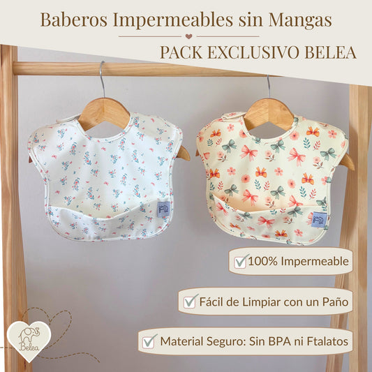 Pack Baberos Sin Mangas – Flores y Lazos | BeleaKids