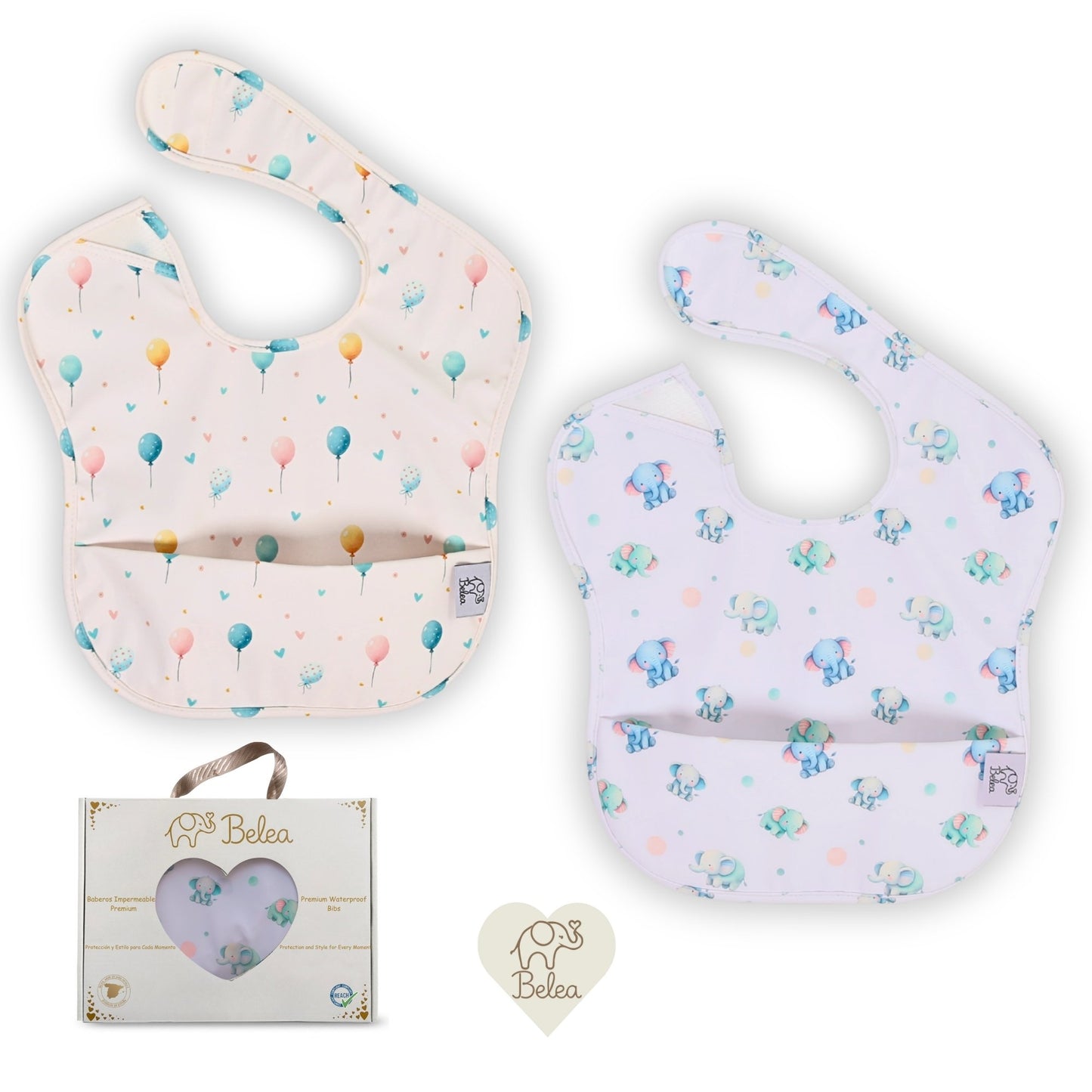 Pack Baberos Sin Mangas – Elefantes y Globos | BeleaKids