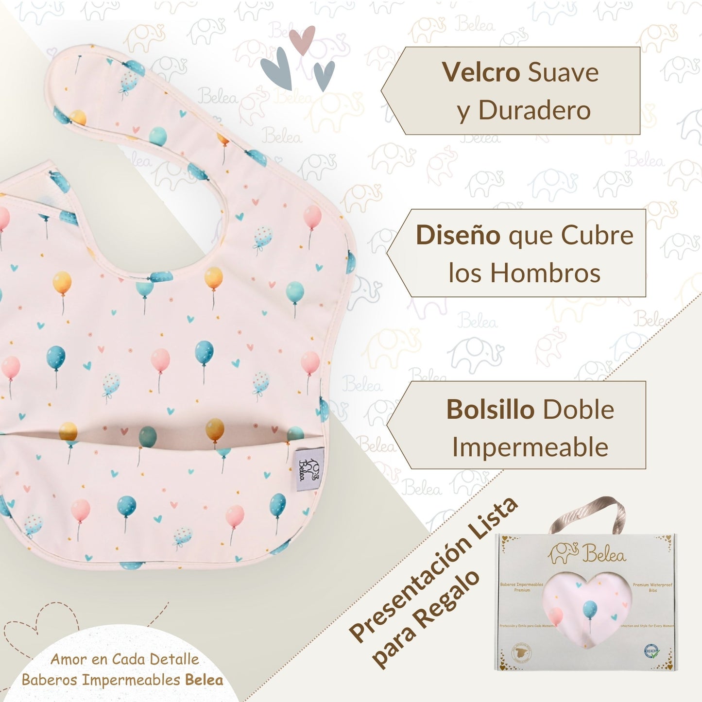 Pack Baberos Sin Mangas – Elefantes y Globos | BeleaKids
