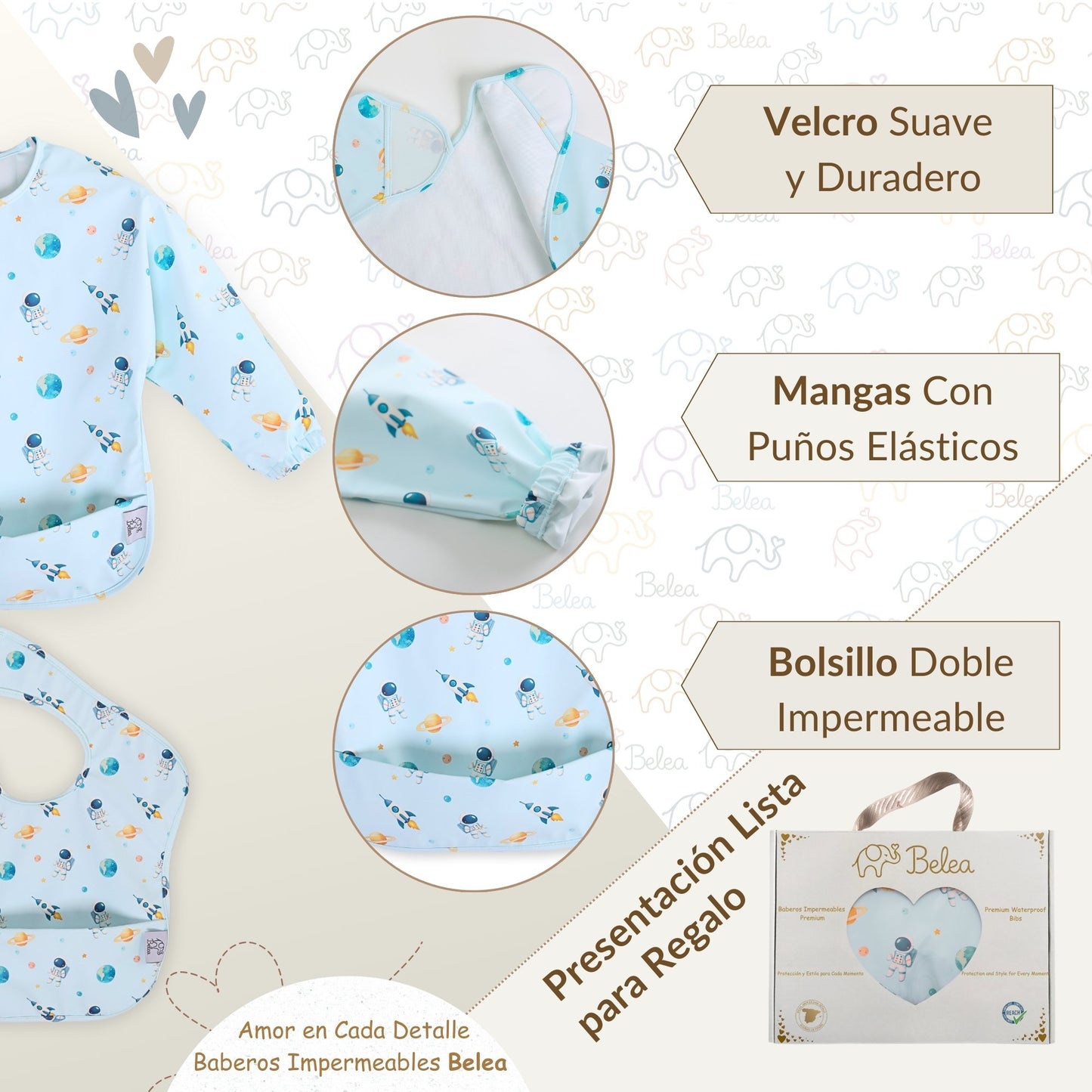 Pack Babero Manga Larga + Babero sin Mangas – Astronauta | BeleaKids