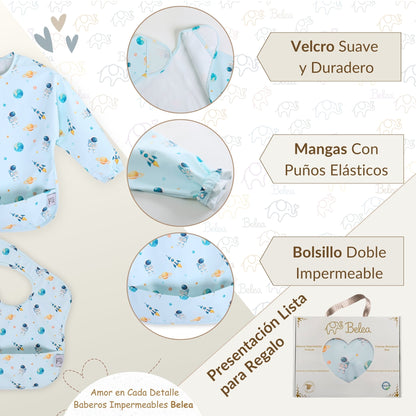 Pack Babero Manga Larga + Babero sin Mangas – Astronauta | BeleaKids