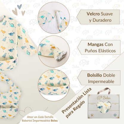 Pack Babero Manga Larga + Babero sin Mangas – Dinosaurios | BeleaKids