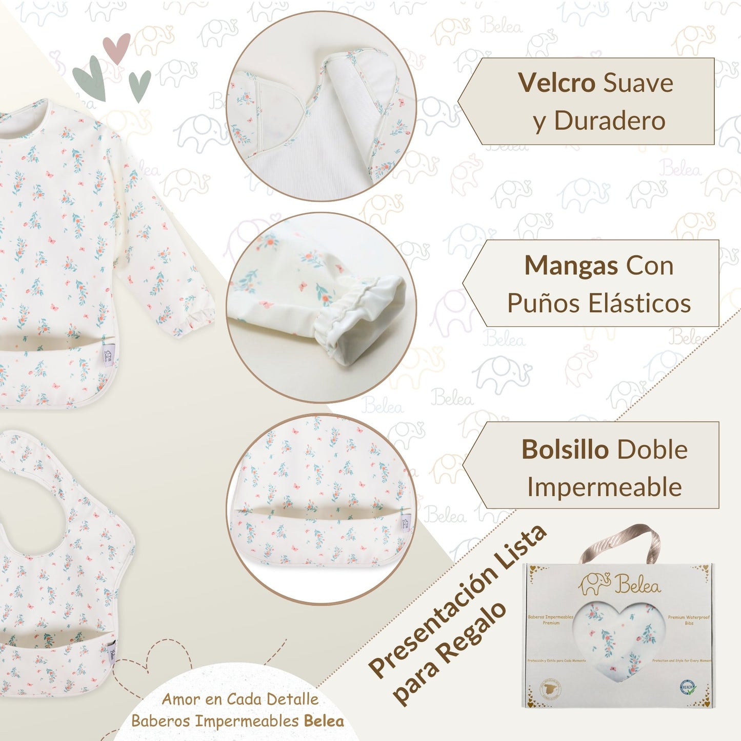 Pack Babero Manga Larga + Babero sin Mangas – Flores | BeleaKids