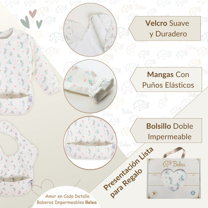 Pack Babero Manga Larga + Babero sin Mangas – Flores | BeleaKids