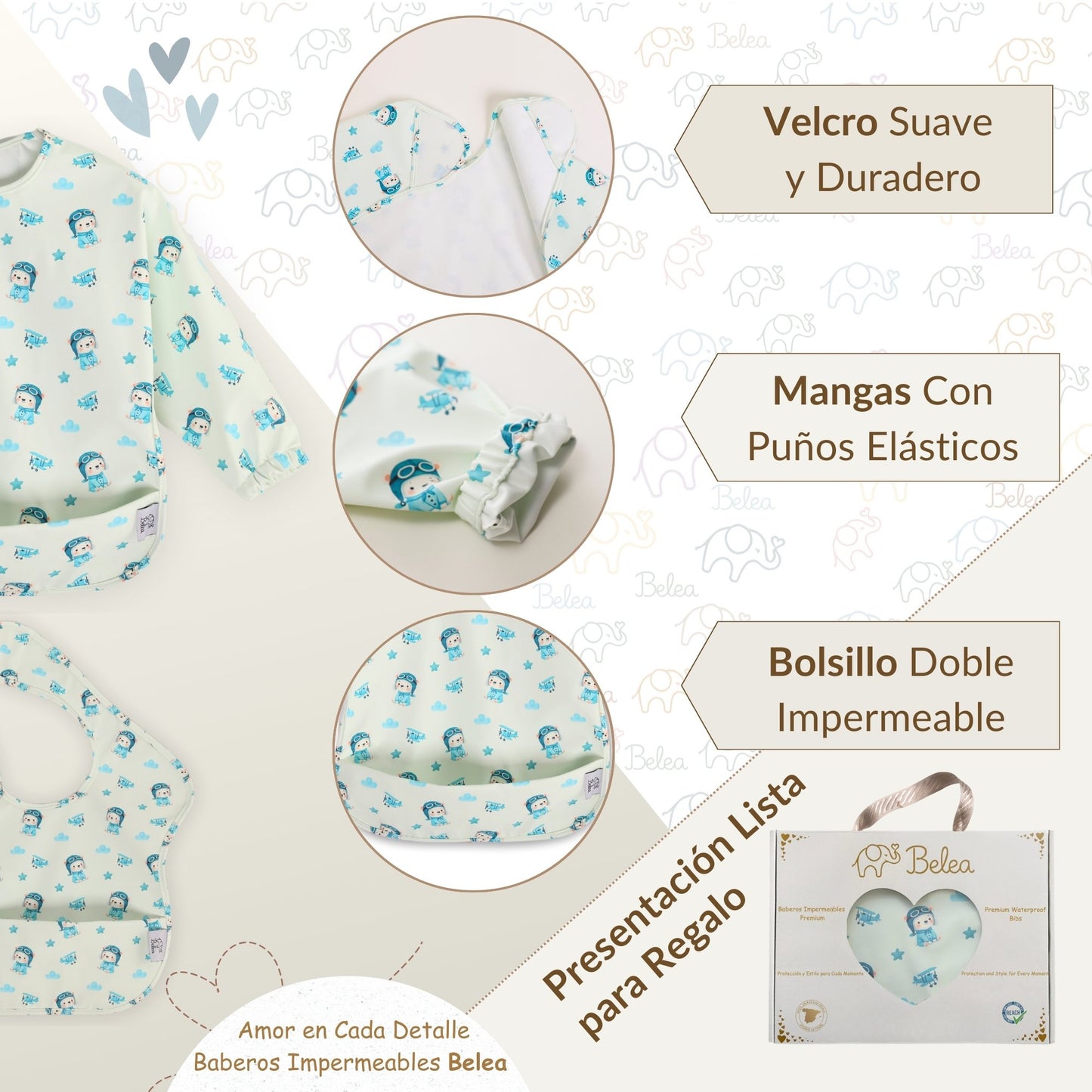 Pack Babero Manga Larga + Babero sin Mangas – Ositos | BeleaKids