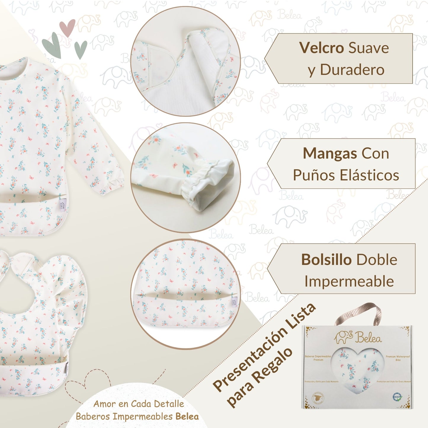 Pack Babero Manga Larga + Babero con Volantes – Flores | BeleaKids