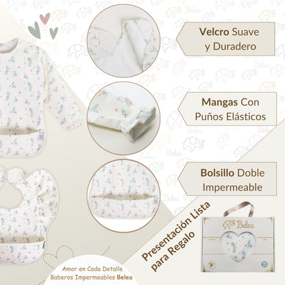 Pack Babero Manga Larga + Babero con Volantes – Flores | BeleaKids