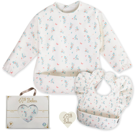 Pack Babero Manga Larga + Babero con Volantes – Flores | BeleaKids