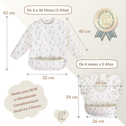 Pack Babero Manga Larga + Babero con Volantes – Flores | BeleaKids