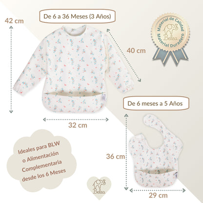 Pack Babero Manga Larga + Babero sin Mangas – Flores | BeleaKids