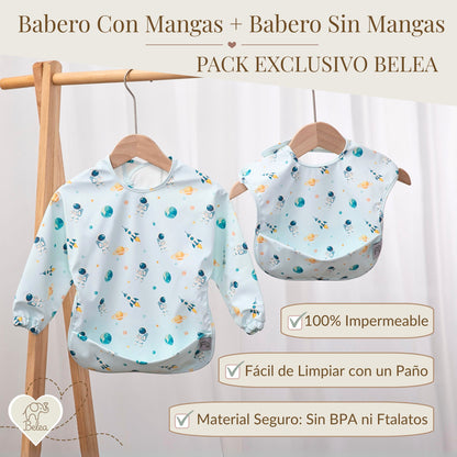 Pack Babero Manga Larga + Babero sin Mangas – Astronauta | BeleaKids