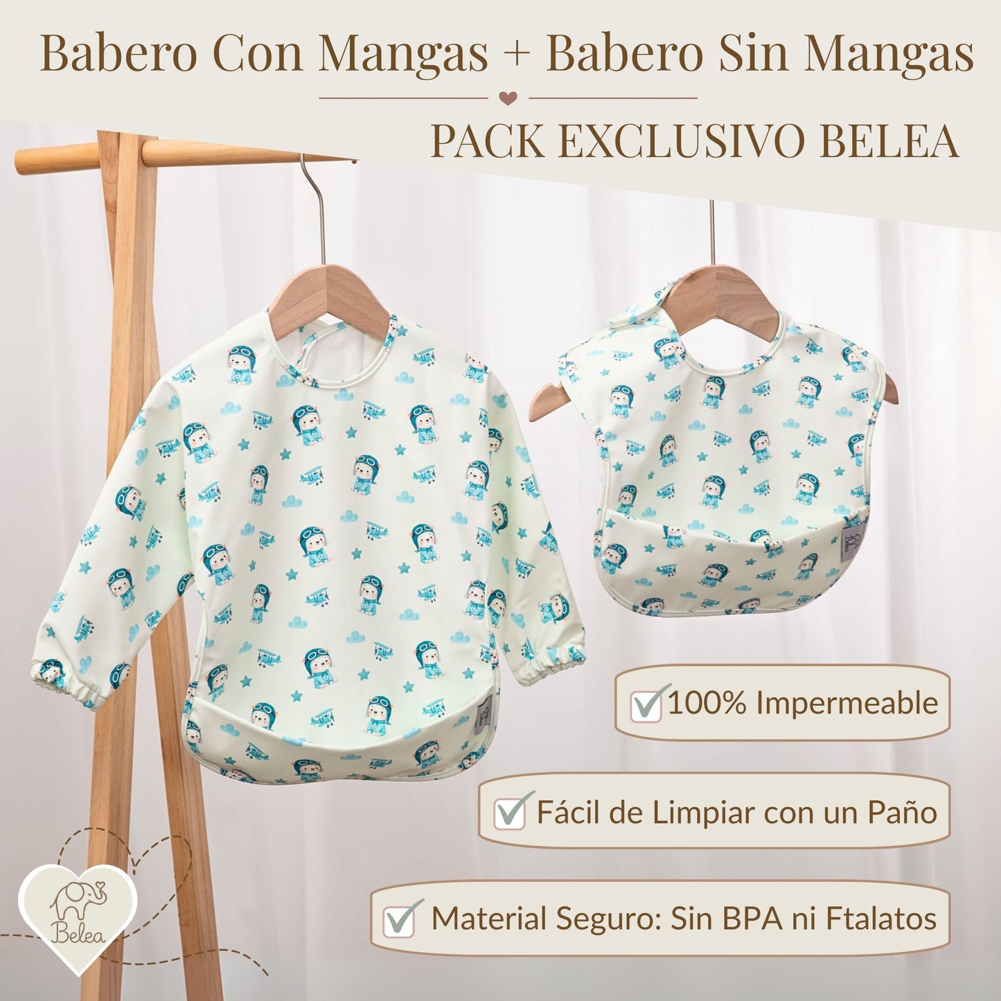 Pack Babero Manga Larga + Babero sin Mangas – Ositos | BeleaKids