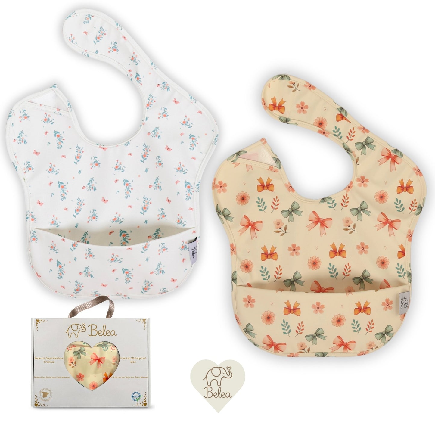 Pack Baberos Sin Mangas – Flores y Lazos | BeleaKids
