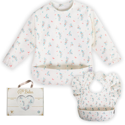 Pack Babero Manga Larga + Babero con Volantes – Flores | BeleaKids