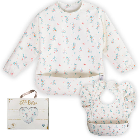 Pack Babero Manga Larga + Babero con Volantes – Flores | BeleaKids